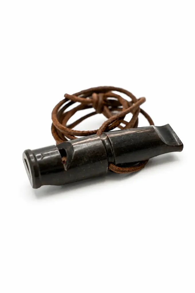 81PM - Sifflet de dressage (L-60mm), buffle noir, 2 tons, lacet (Sachet de 10)