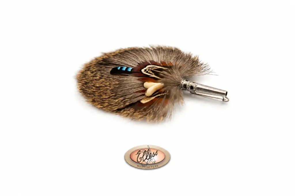 11888 - Broche - Plumes sur peau de cerf avec Dents