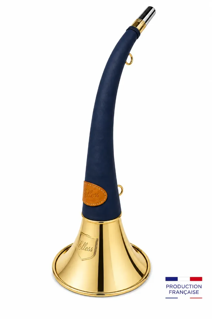 165 B - Trompe Ronde Cintrée Pavillon 40 cm polie "DIANE 40 LUXE Bleue" - Embout Moyen -(*)- NOUVEAUTE 2026