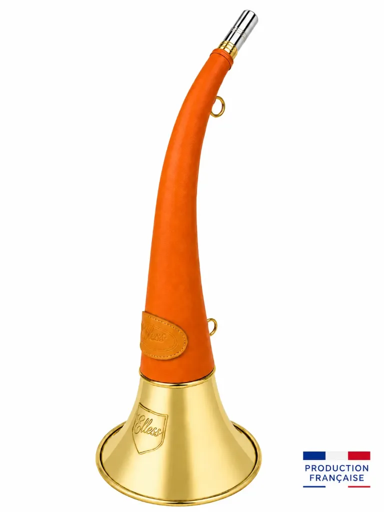165 O - Trompe Ronde Cintrée Pavillon 40 cm polie "DIANE 40 LUXE Orange" - Embout Moyen - (*) - NOUVEAUTE 2026